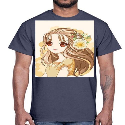 Cute and happy girl with flowers crown 57#- anime- Cotton Tee