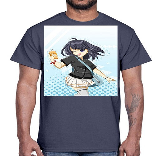 Cute and happy student girl with banana milk 4#- anime- Cotton Tee