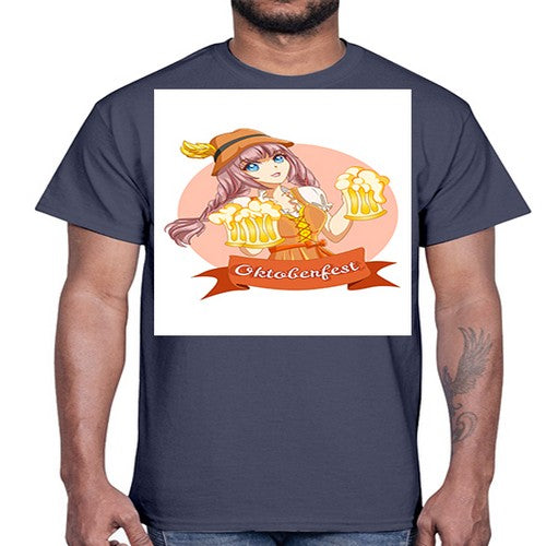 Cute and happy woman celebrating oktoberfest with beer 177#- anime- Cotton Tee