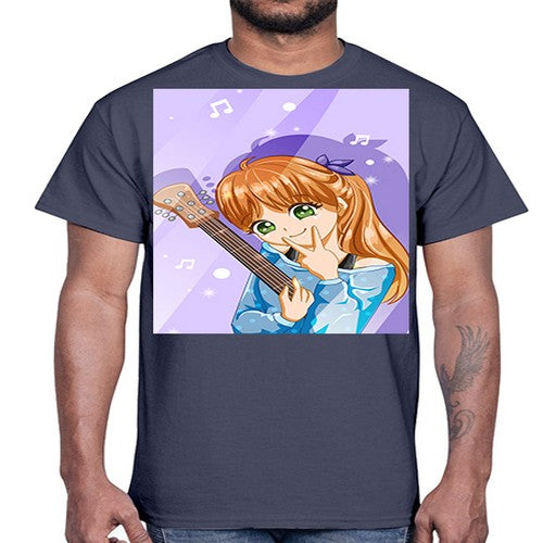 Cute and soft girl with guitar 53#- anime- Cotton Tee
