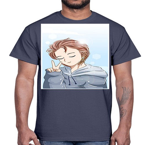 Cute boy brown hair with blue jacket 126#- anime- Cotton Tee