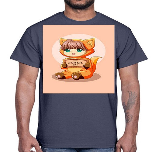 Cute girl with animal costume in animal day text 137#- anime- Cotton Tee