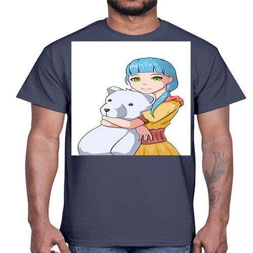 Cute girl with bear doll 26#- anime- Cotton Tee