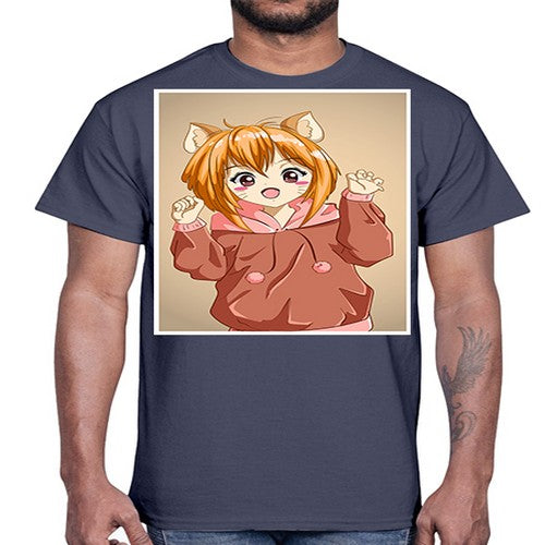 Cute little girl with accessories cat cartoon 170#- anime- Cotton Tee