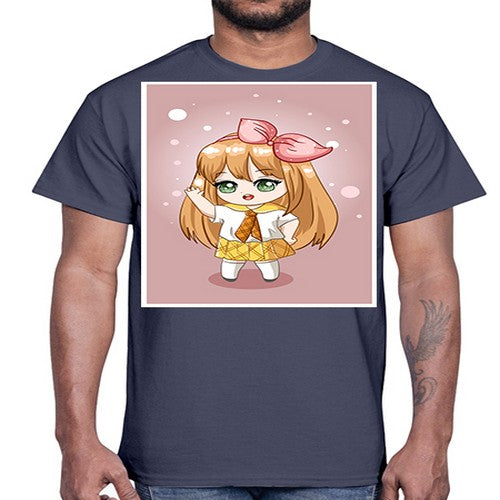 Cute little girl yellow hair wearing uniform 130#- anime- Cotton Tee