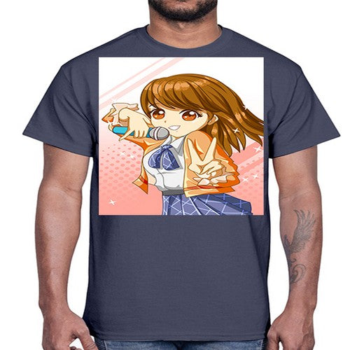 Cute teenage student girl singing song 47#- anime- Cotton Tee