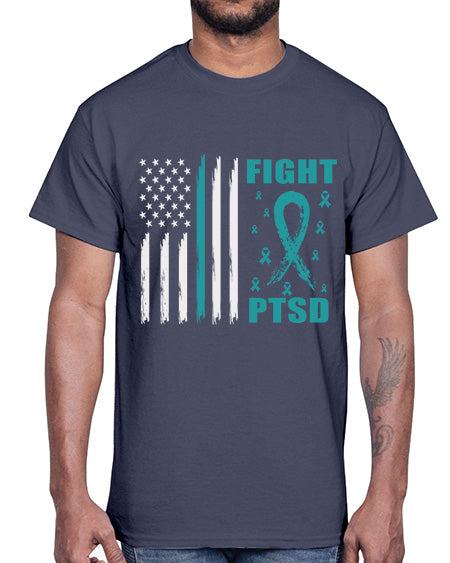 Fight PTSD Awareness American Flag 24#- PTSD- Cotton Tee