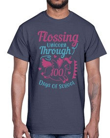 Flossing Unicorn Through one hundred days Of School 164#- one hundred days- Cotton Tee
