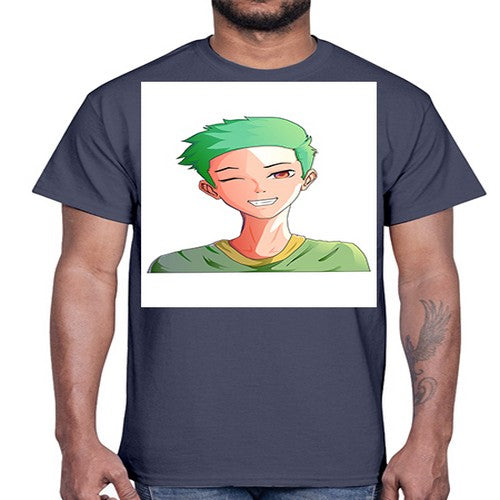 Handsome boy green hair wearing green shirt 35#- anime- Cotton Tee