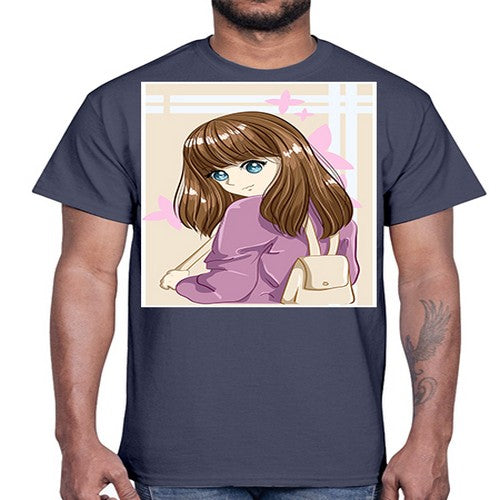 Happy and pretty college student carrying a bag 102#- anime- Cotton Tee