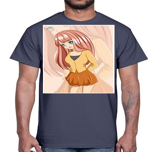 Happy beautiful and cute girl pink long hair 5#- anime- Cotton Tee