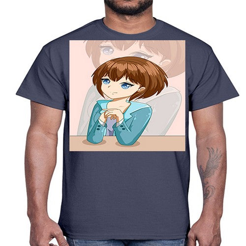 Happy beautiful and elegant girl brown hair 36#- anime- Cotton Tee