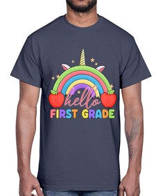 Hello first Grade Unicorn Rainbow 281#- first grade- Cotton Tee