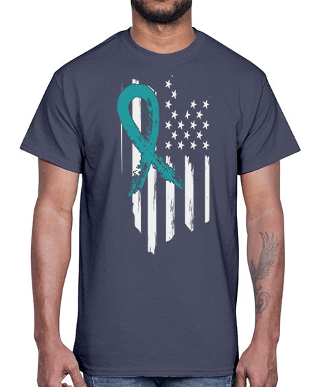 PTSD Teal Ribbon Distressed US 7#- PTSD- Cotton Tee