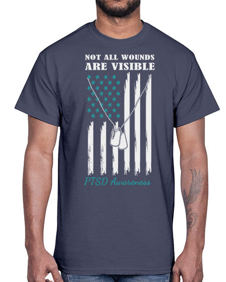 Teal Ribbon Not All Wounds 6#- PTSD- Cotton Tee