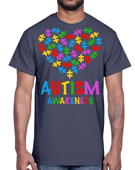 autism awareness heart love puzzle 15#- autism- Cotton Tee