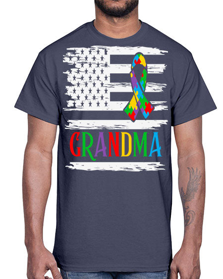 autism grandma american flag 31#- autism- Cotton Tee