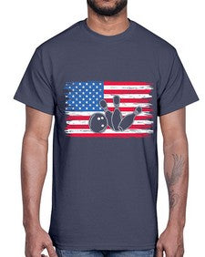 bowling pins usa flag american 278#- bowling- Cotton Tee