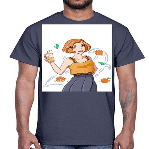 cute anime summer girl with orange juice28#- anime- Cotton Tee