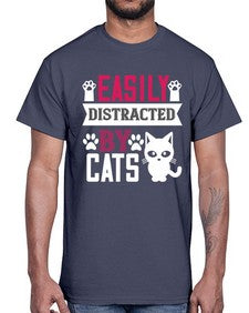 easily distracted by cats Style 47#- cats- Cotton Tee