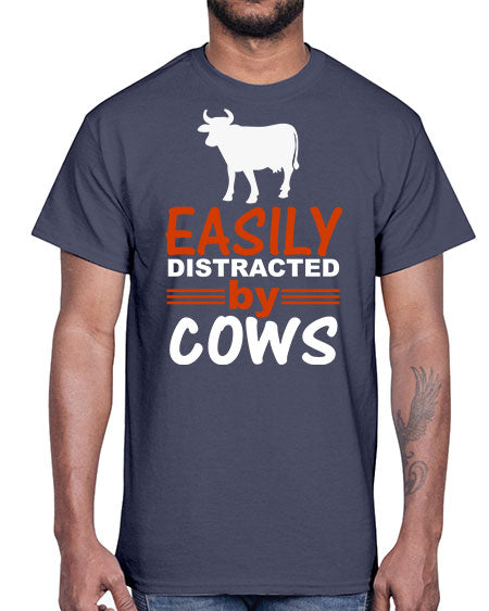 easily distracted by cows Style 4#- cow- Cotton Tee