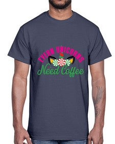 evern unicorns need coffee 126#- unicorn- Cotton Tee