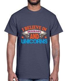 i believe in mermaids and unicorns 173#- unicorn- Cotton Tee