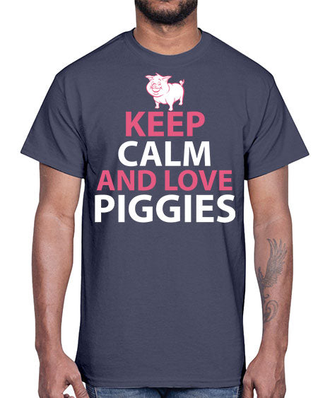 keep calm and love piggies Style 47#- pig- Cotton Tee