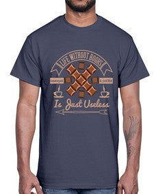 life without books chocolate coffee is just useless 318#- chocolate- Cotton Tee