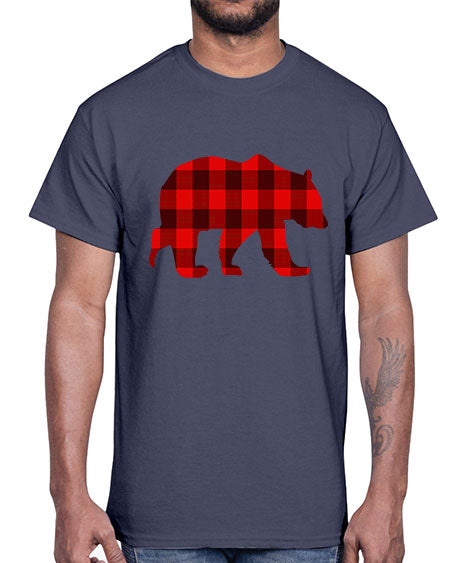 plaid bear 227#- bears - animals- Cotton Tee