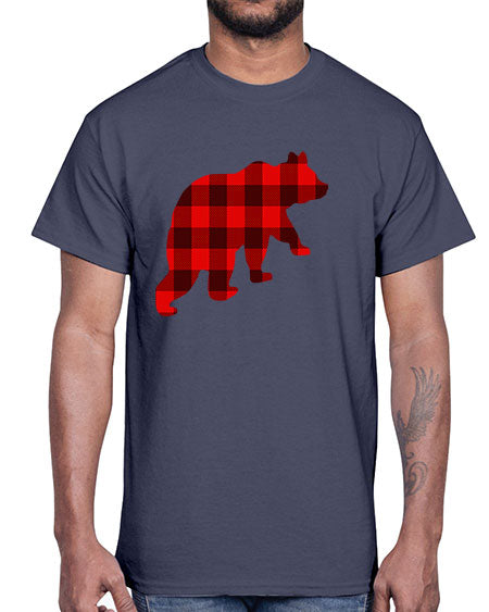 plaid bear 229#- bears - animals- Cotton Tee