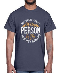 the longest journey of any person is the journey inward  551#- yoga- Cotton Tee