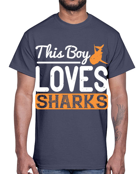 this boy loves sharks Style 14#- shark-fish- Cotton Tee