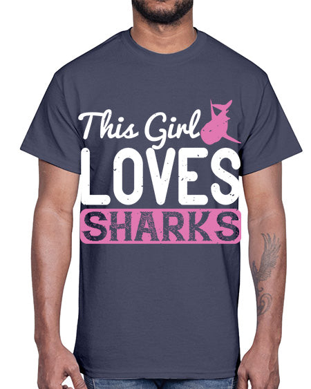 this girl loves sharks Style 12#- shark-fish- Cotton Tee