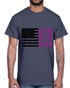 usa flag with alzheimers cancer 219#- alzheimers- Cotton Tee