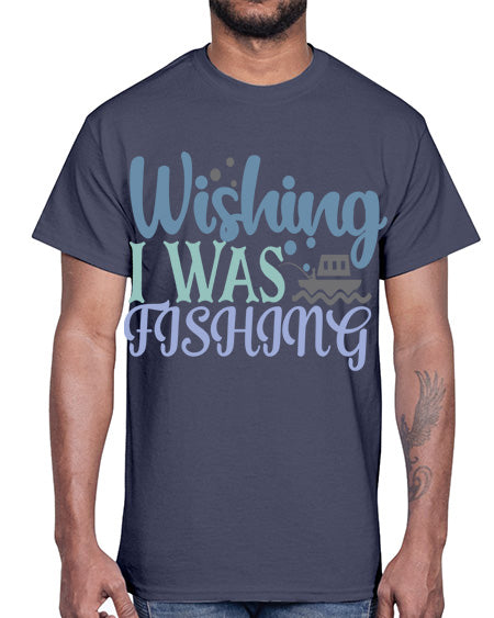 wishing i was fishing 90#- shark-fish- Cotton Tee