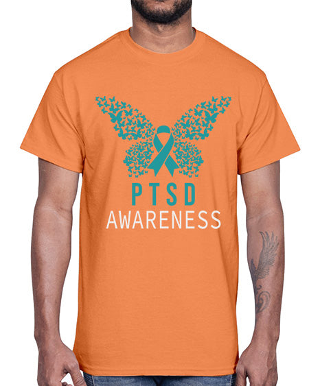 Butterfly PTSD Awareness Teal Ribbon 26#- PTSD- Cotton Tee