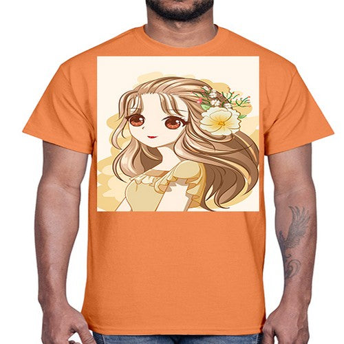 Cute and happy girl with flowers crown 57#- anime- Cotton Tee