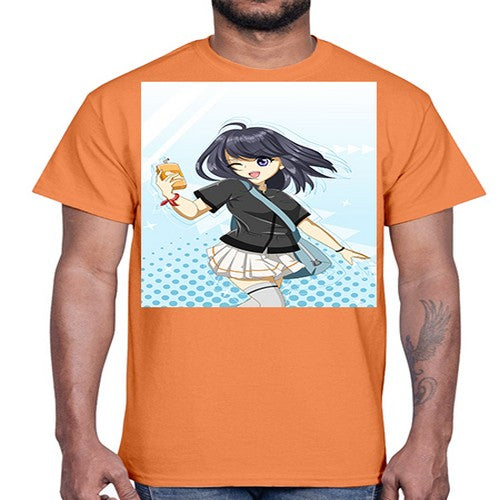 Cute and happy student girl with banana milk 4#- anime- Cotton Tee