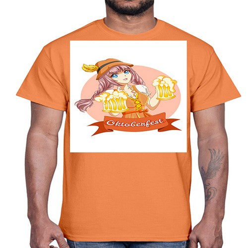 Cute and happy woman celebrating oktoberfest with beer 177#- anime- Cotton Tee