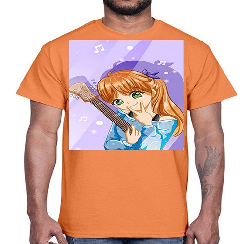 Cute and soft girl with guitar 53#- anime- Cotton Tee