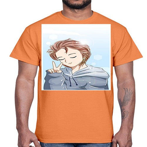 Cute boy brown hair with blue jacket 126#- anime- Cotton Tee