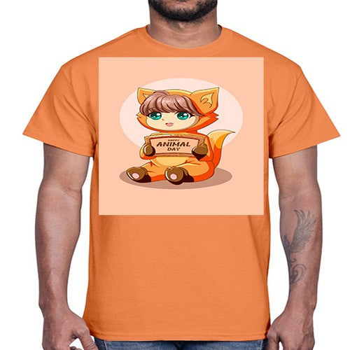 Cute girl with animal costume in animal day text 137#- anime- Cotton Tee