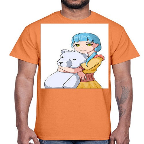 Cute girl with bear doll 26#- anime- Cotton Tee