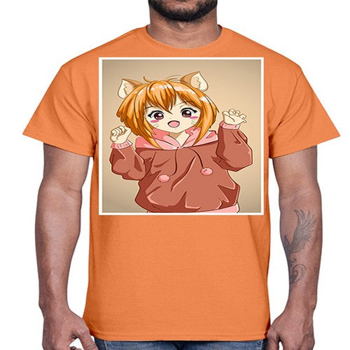 Cute little girl with accessories cat cartoon 170#- anime- Cotton Tee