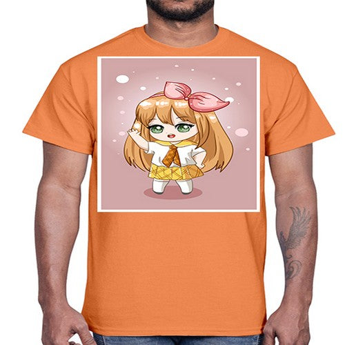 Cute little girl yellow hair wearing uniform 130#- anime- Cotton Tee