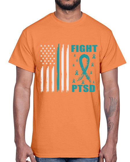 Fight PTSD Awareness American Flag 24#- PTSD- Cotton Tee