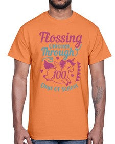 Flossing Unicorn Through one hundred days Of School 164#- one hundred days- Cotton Tee