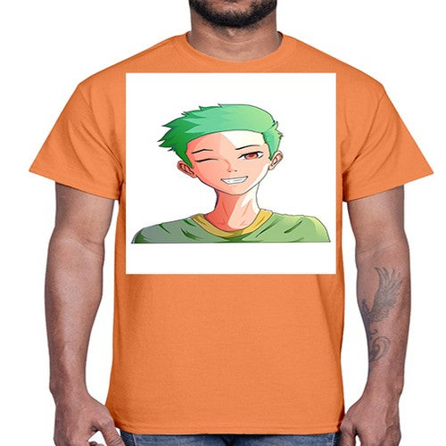 Handsome boy green hair wearing green shirt 35#- anime- Cotton Tee