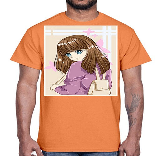 Happy and pretty college student carrying a bag 102#- anime- Cotton Tee